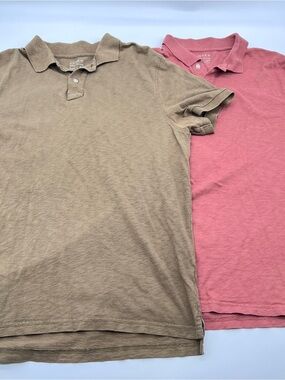 J. Crew Men's Cotton Polo Pair in Light Brown and Dusty Rose/Rust Colors- Size M